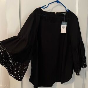 Ralph Lauren Beautiful cotton blend black cut out shirt with bell sleeves